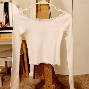 Ruffled Long Sleeve White Crop Top